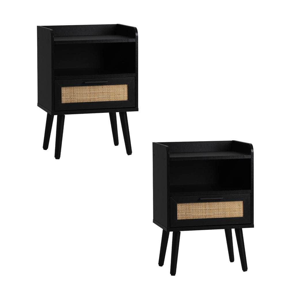 Bedside Table Drawer Side End Table Rattan
