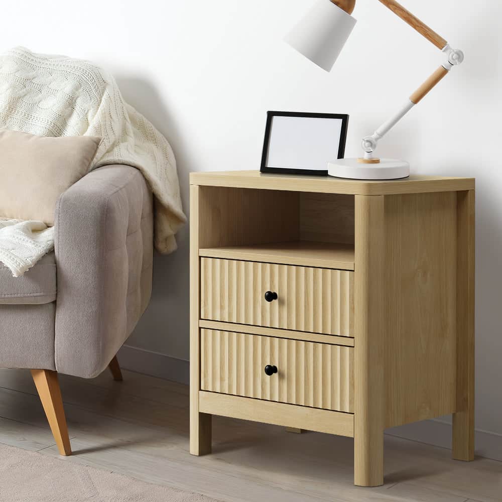 Bedside Table Drawer Side Table Storage Nightstand Natural 2 Pack