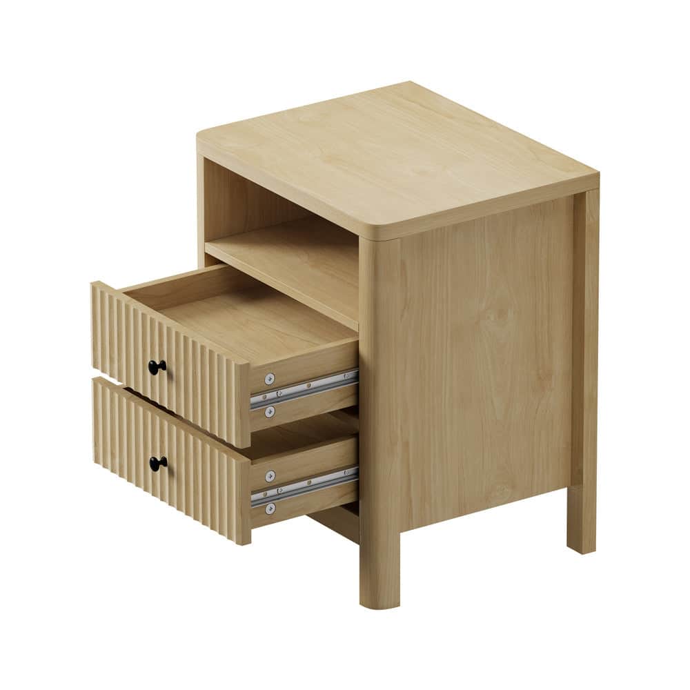 Bedside Table Drawer Side Table Storage Nightstand Natural 2 Pack