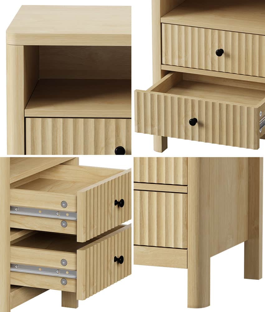 Bedside Table Drawer Side Table Storage Nightstand Natural 2 Pack