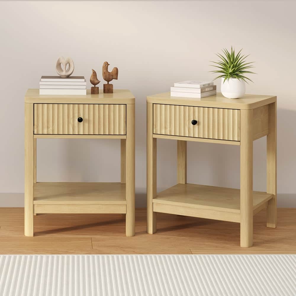 Bedside Table Drawer Side Table Storage Nightstand Natural 2 Pack