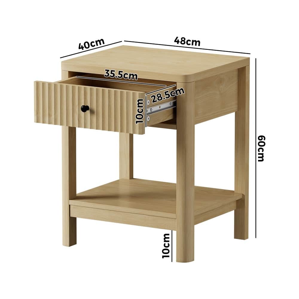 Bedside Table Drawer Side Table Storage Nightstand Natural 2 Pack
