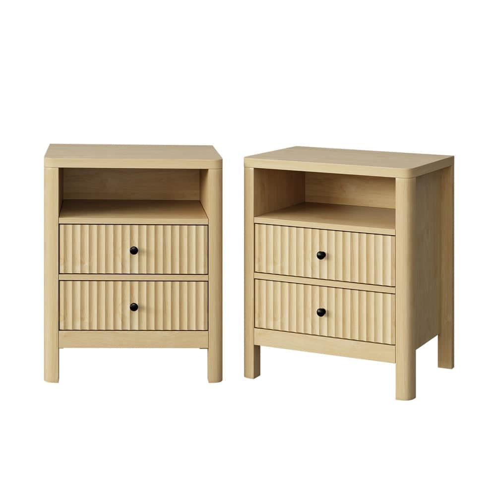 Bedside Table Drawer Side Table Storage Nightstand Natural 2 Pack