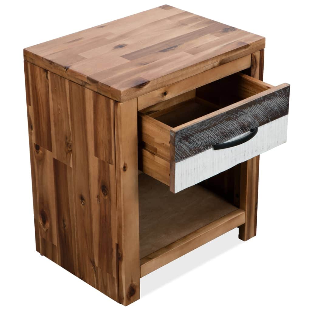 Bedside Table Durable Solid Acacia Wood
