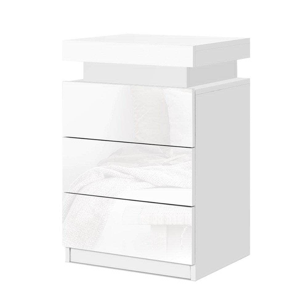 Bedside Table LED 3 Drawers - COLEY White