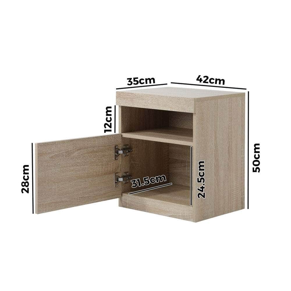 Bedside Table LED Nightstand Shelf Natural/High-gloss Front White
