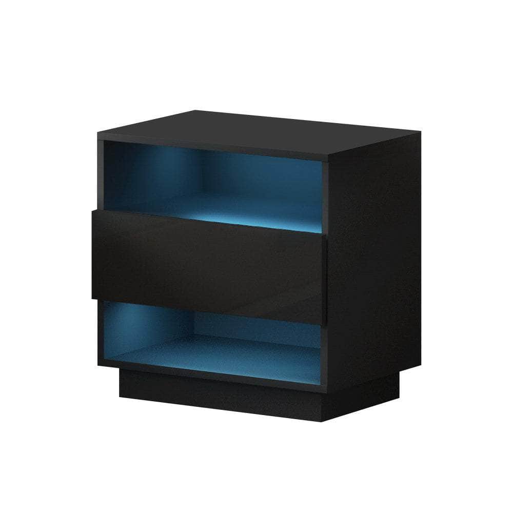 Bedside Tables Side Table Rgb Led Drawers Nightstand High Gloss Black on Afterpay | ZipPay | LayBuy | Klarna