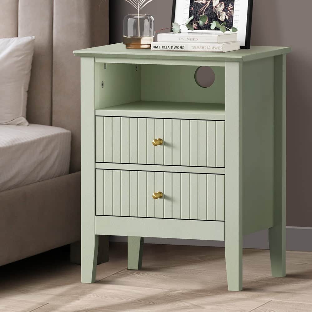 Bedside Table Nightstand 2 Drawer Storage Cabinet Bedroom Green