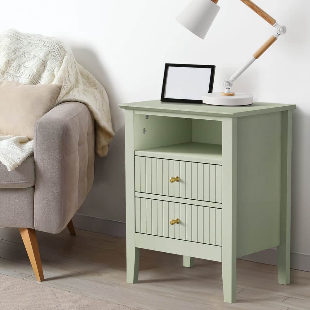 Bedside Table Nightstand 2 Drawer Storage Cabinet Bedroom Green