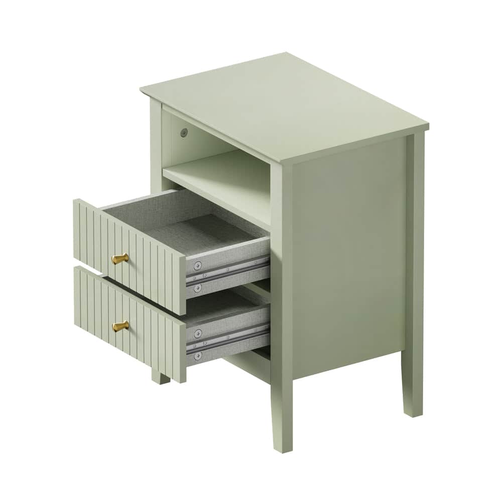 Bedside Table Nightstand 2 Drawer Storage Cabinet Bedroom Green