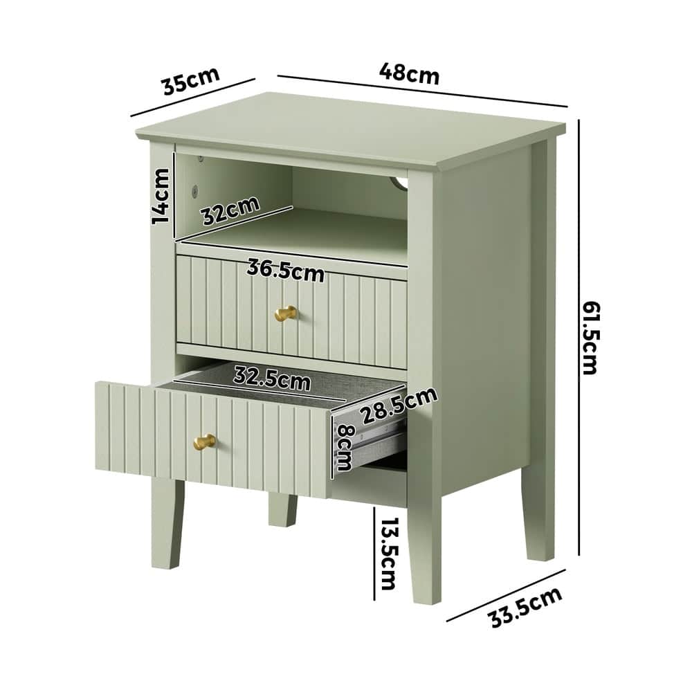 Bedside Table Nightstand 2 Drawer Storage Cabinet Bedroom Green