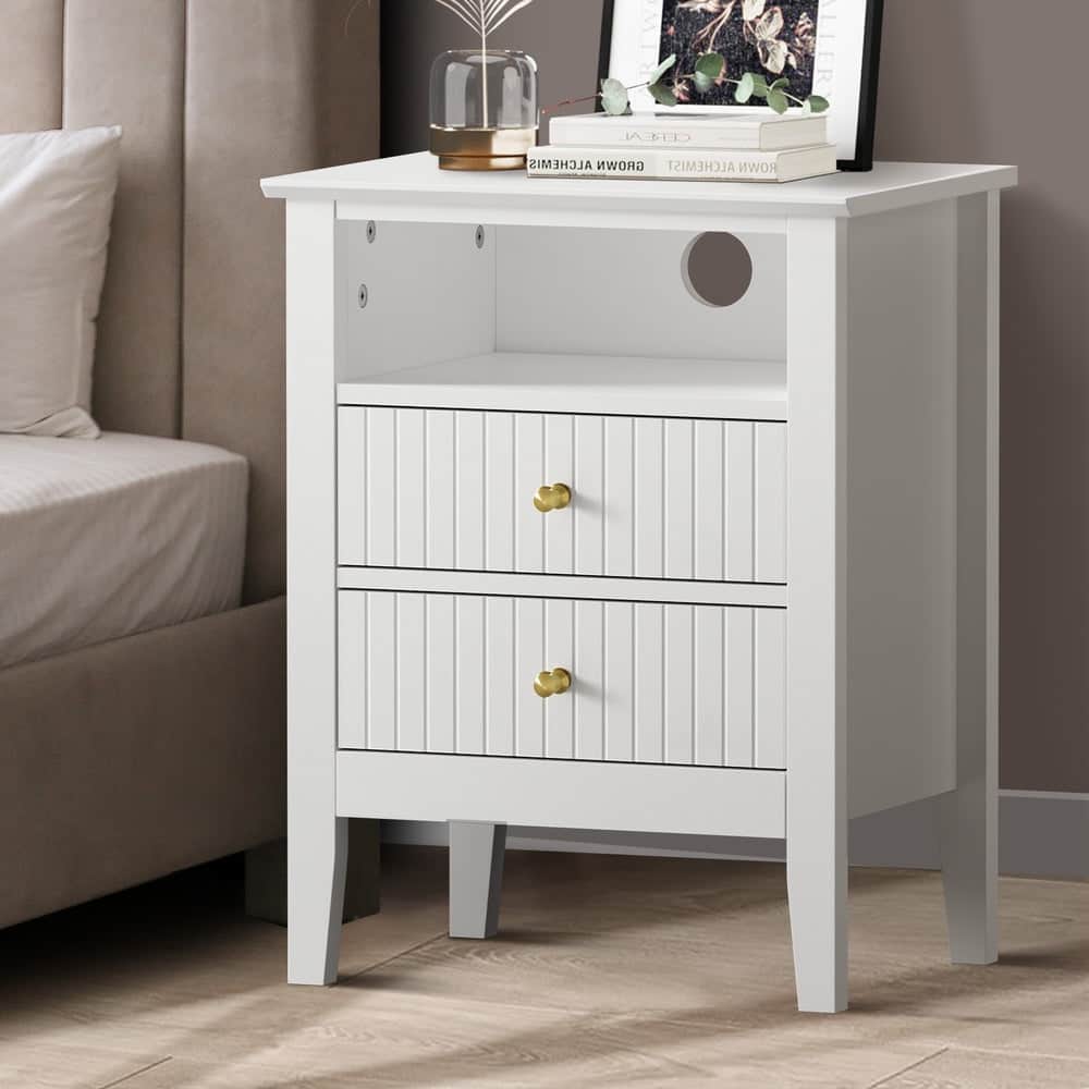 Bedside Table Nightstand 2 Drawer Storage Cabinet Bedroom White