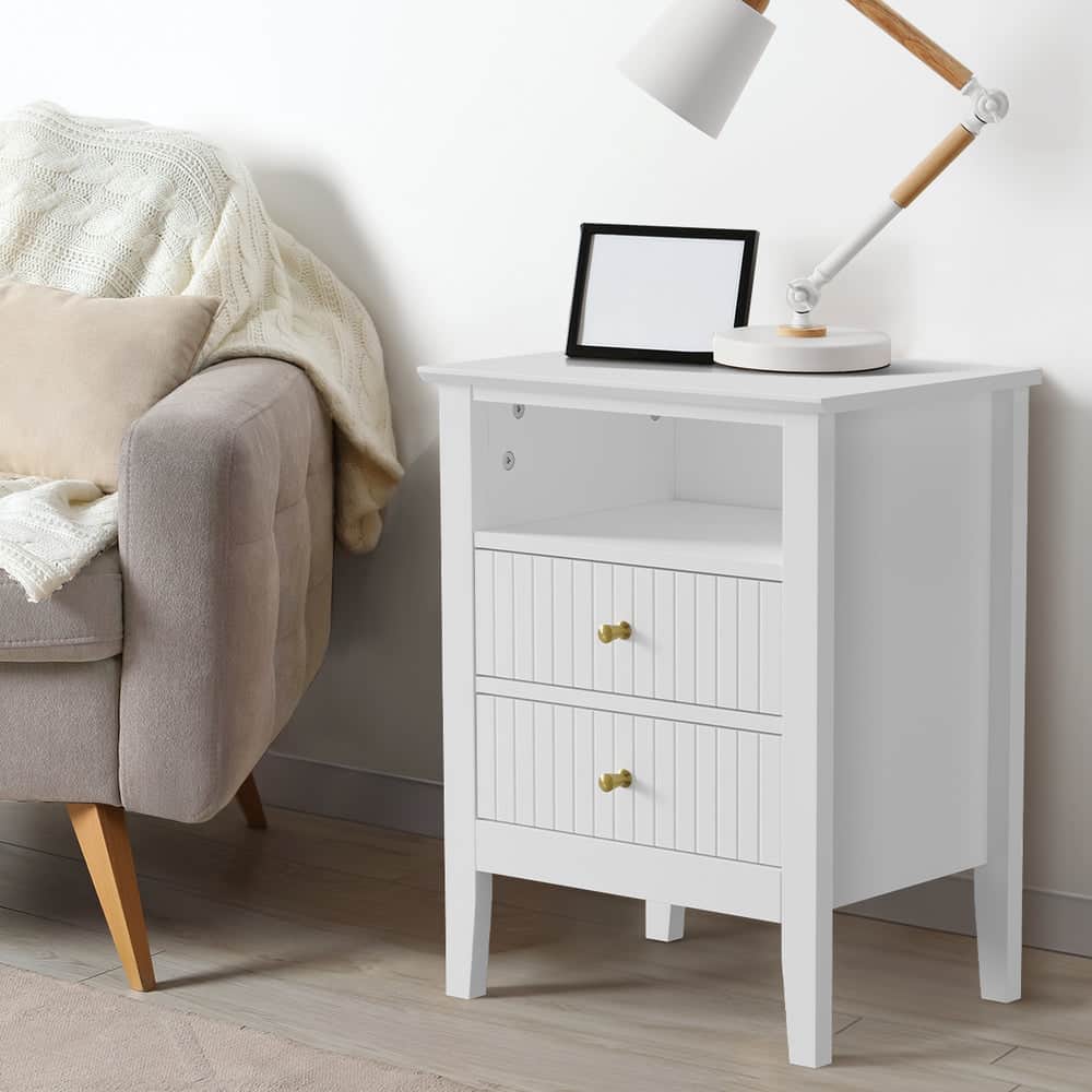 Bedside Table Nightstand 2 Drawer Storage Cabinet Bedroom White