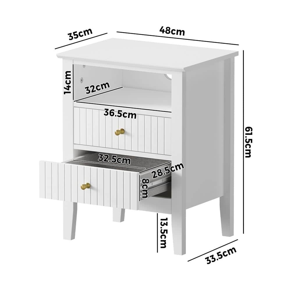 Bedside Table Nightstand 2 Drawer Storage Cabinet Bedroom White