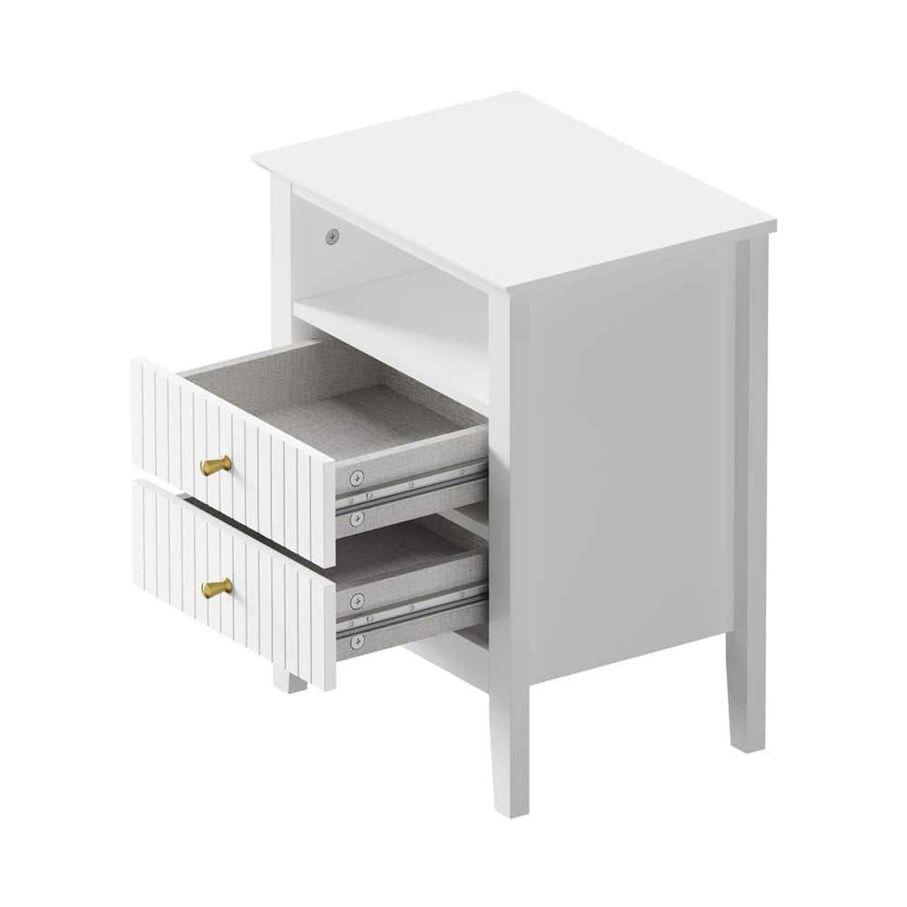 Bedside Table Nightstand 2 Drawer Storage Cabinet Bedroom White