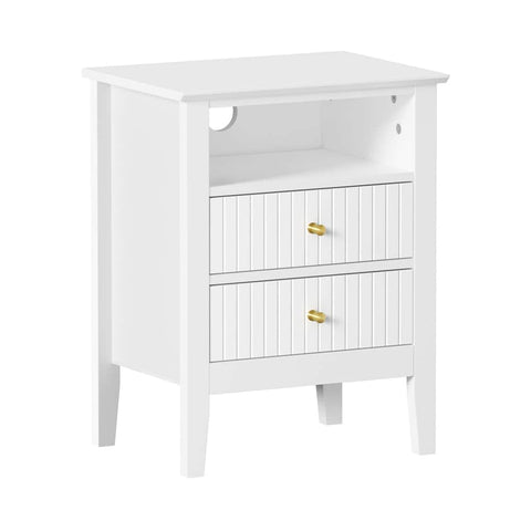 Bedside Table Nightstand 2 Drawer Storage Cabinet Bedroom White