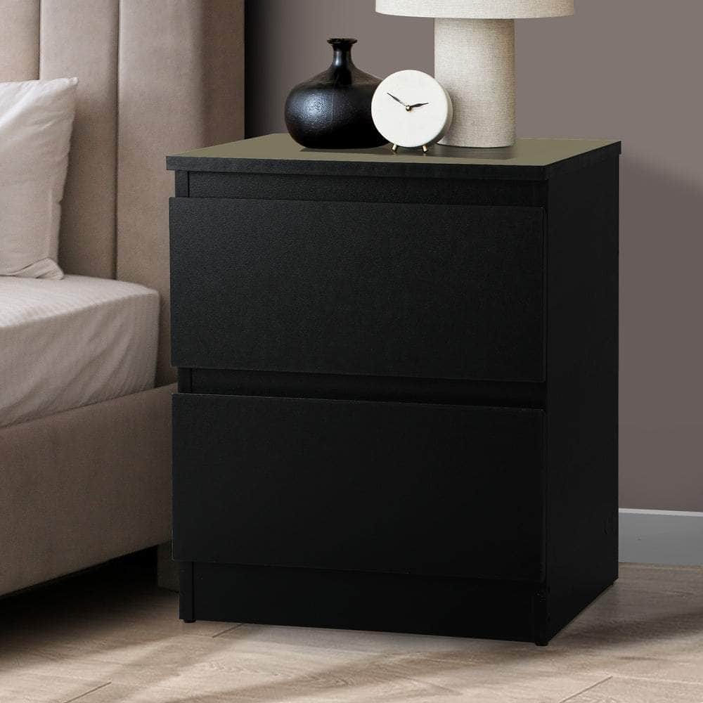 Bedside Table Nightstand 2 Drawers Black Natural White