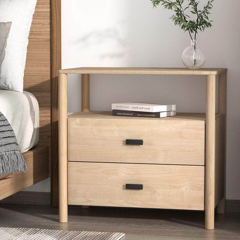 Bedside Table Nightstand 2 Drawers - Pine