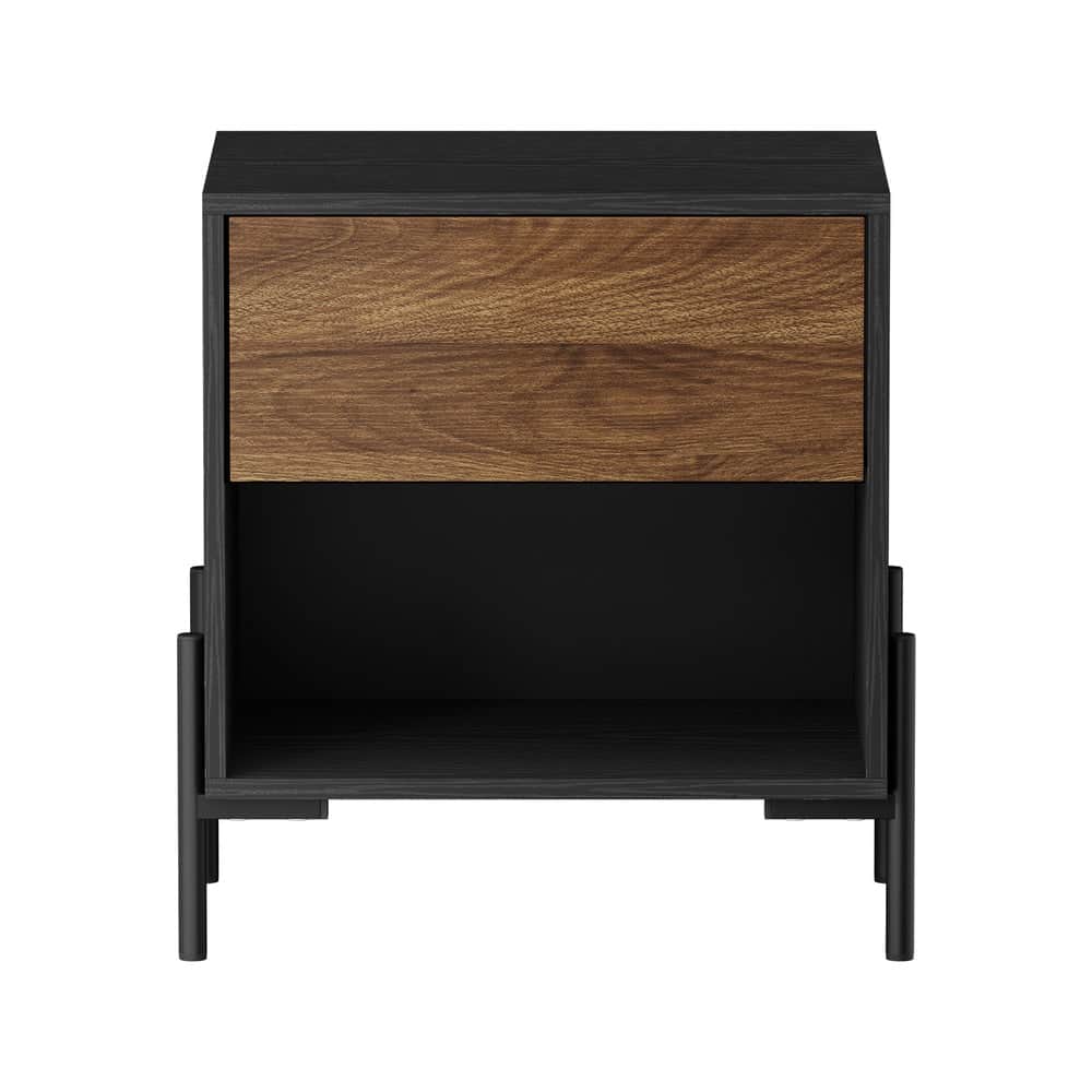 Bedside Table Nightstand Drawer Storage Cabinet Walnut & Black