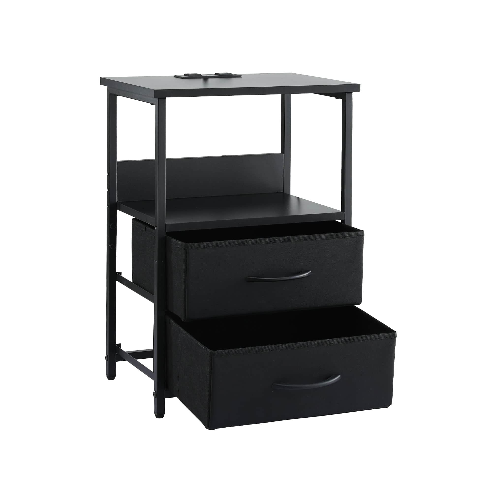 Bedside Table Nightstand with LED Lights 2 Drawers USB Charging Station
