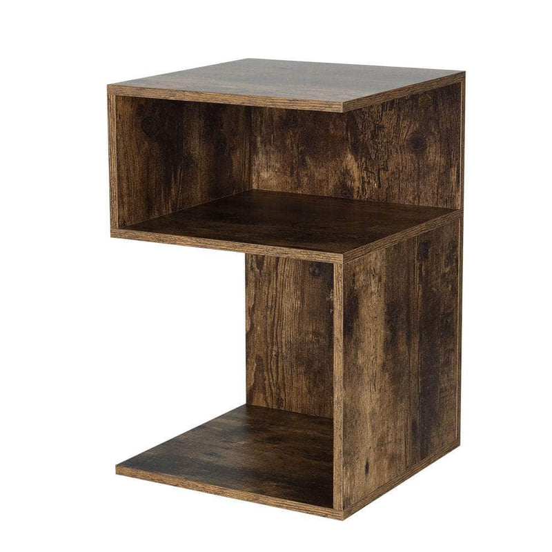 Bedside Table S-Shape Nightstand 2 Shelf Storage Side Table