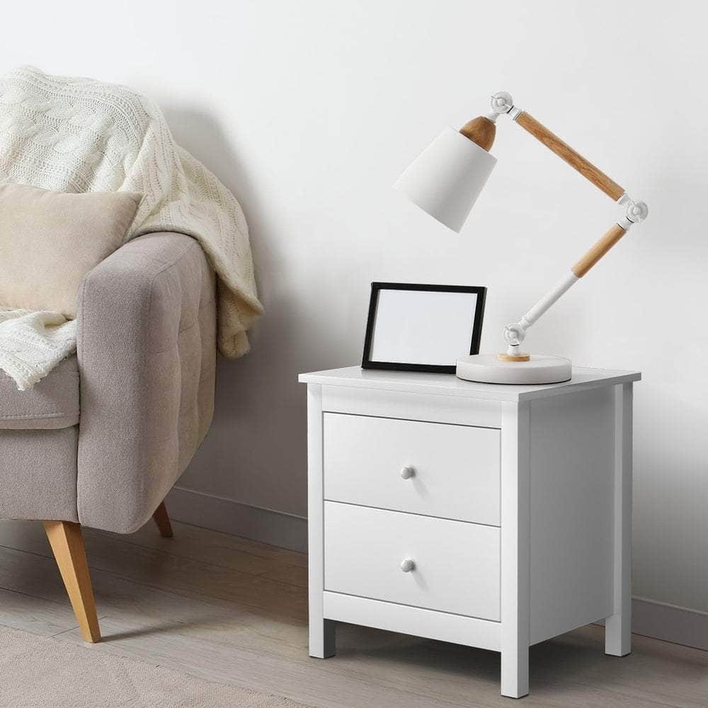 Bedside Table Side End Table 2 Drawers White