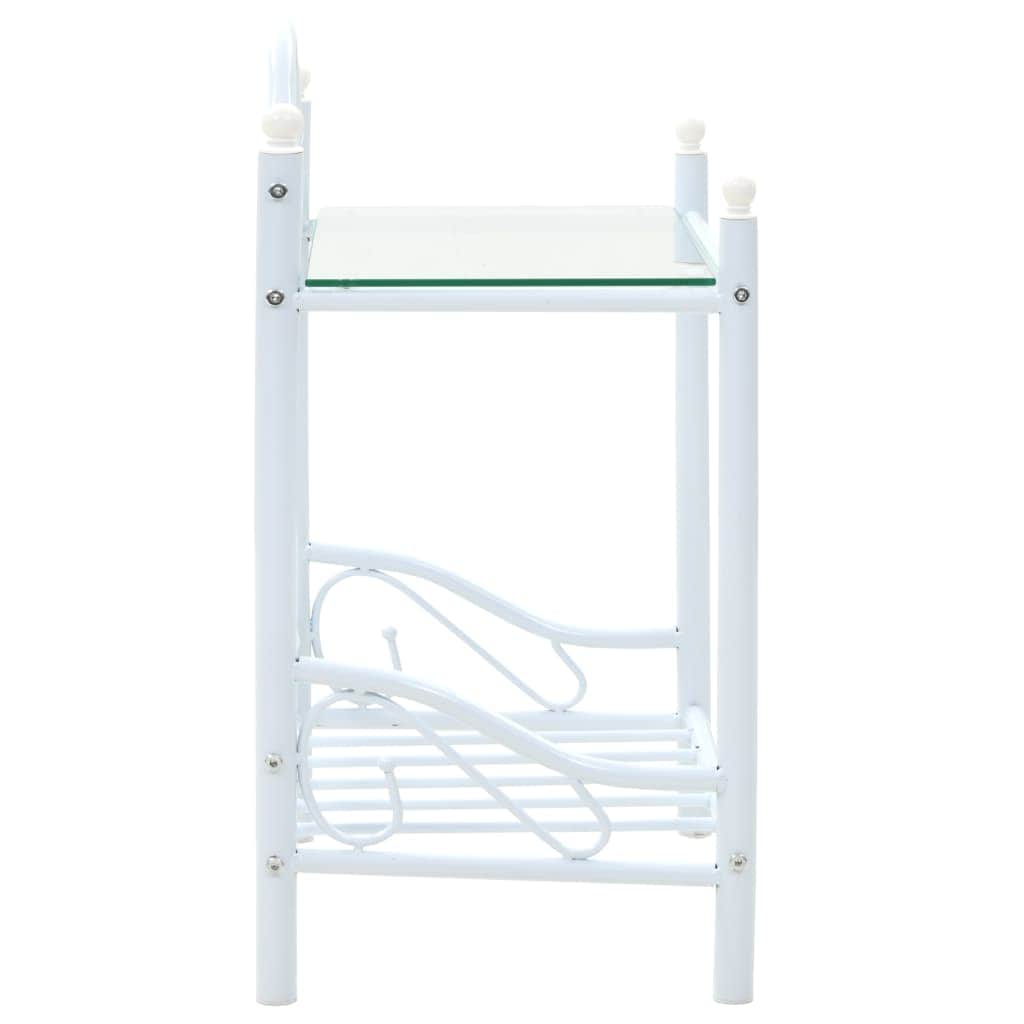 Bedside Table Steel and Tempered Glass  White