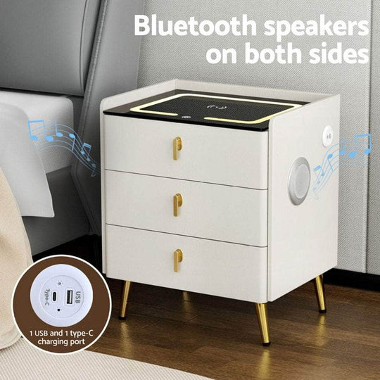 Bedside Table Wireless Charging - Alma White | White colour