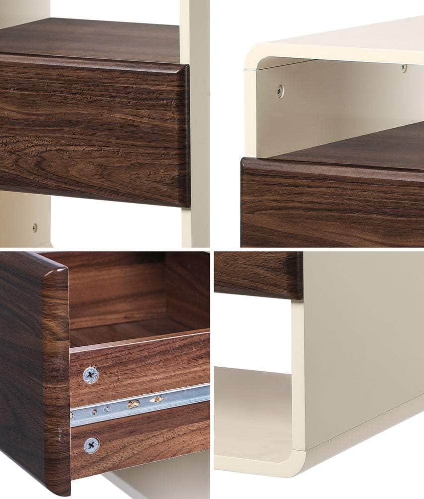 Bedside Table With Drawer Open Shelves Retro-Modern