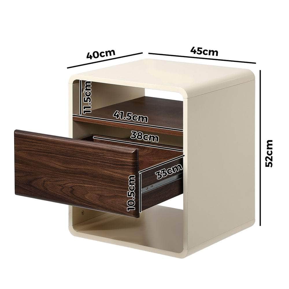 Bedside Table With Drawer Open Shelves Retro-Modern