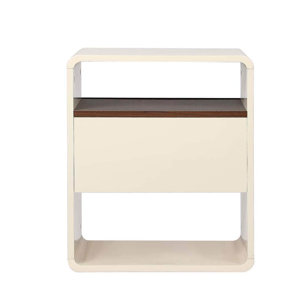 Bedside Table With Drawer Open Shelves Retro-Modern