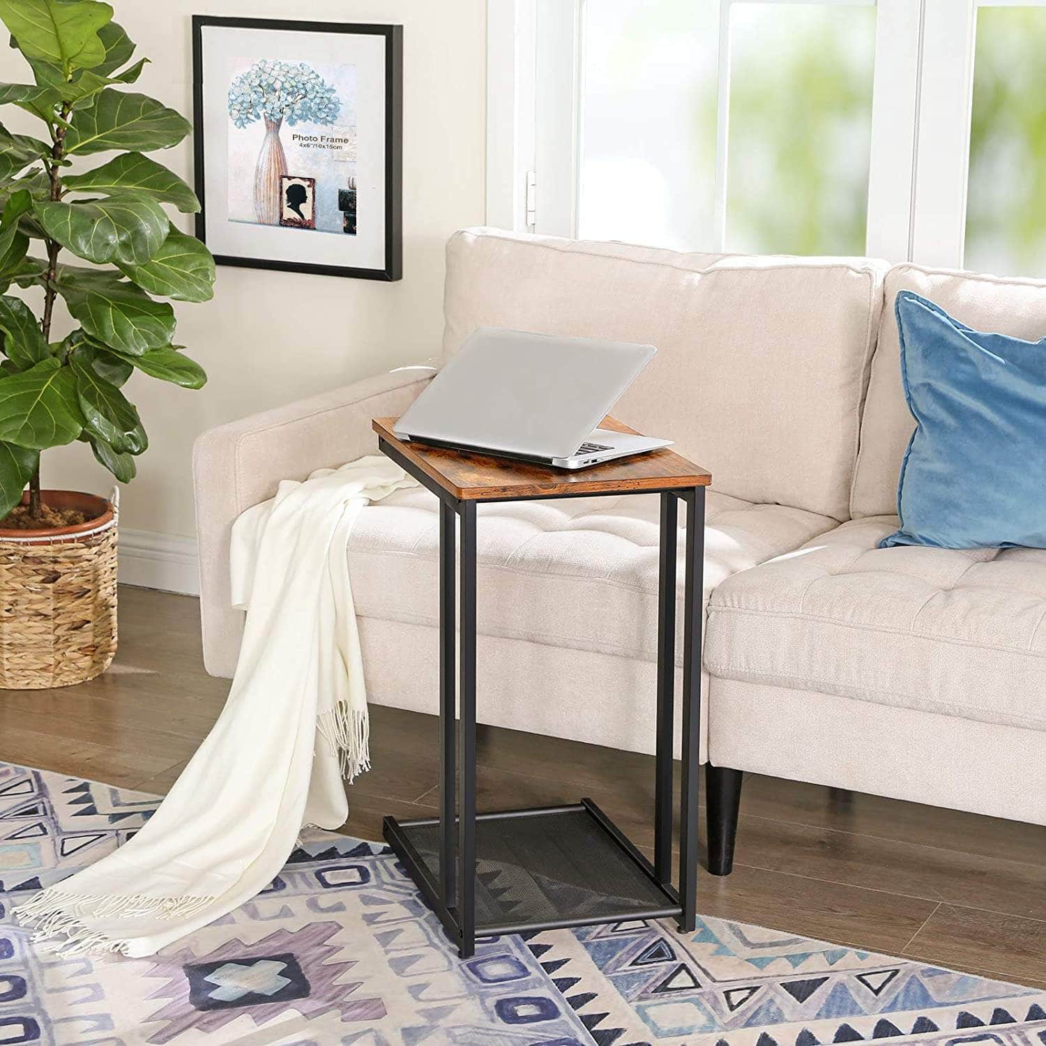 Bedside Table With Mesh Shelf, Rustic Brown