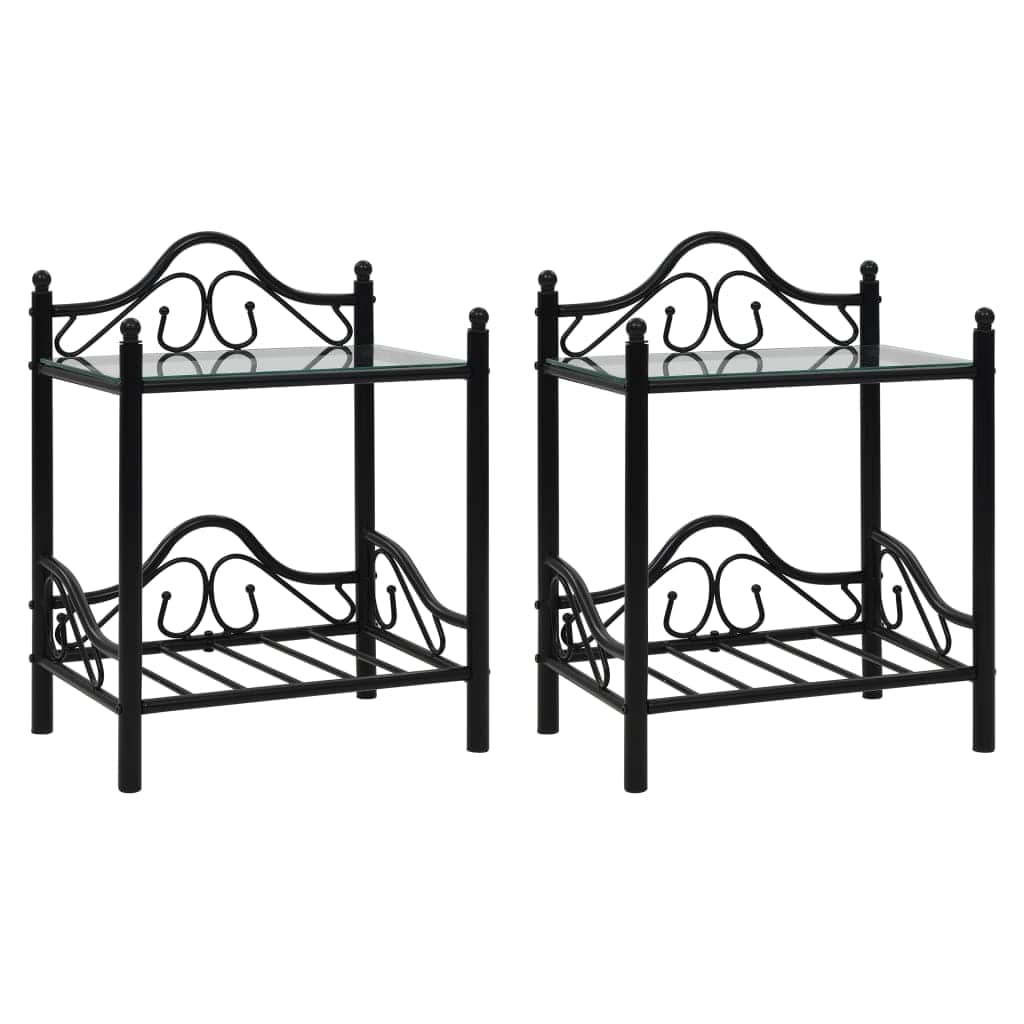 Bedside Tables 2 pcs Steel and Tempered Glass  Black
