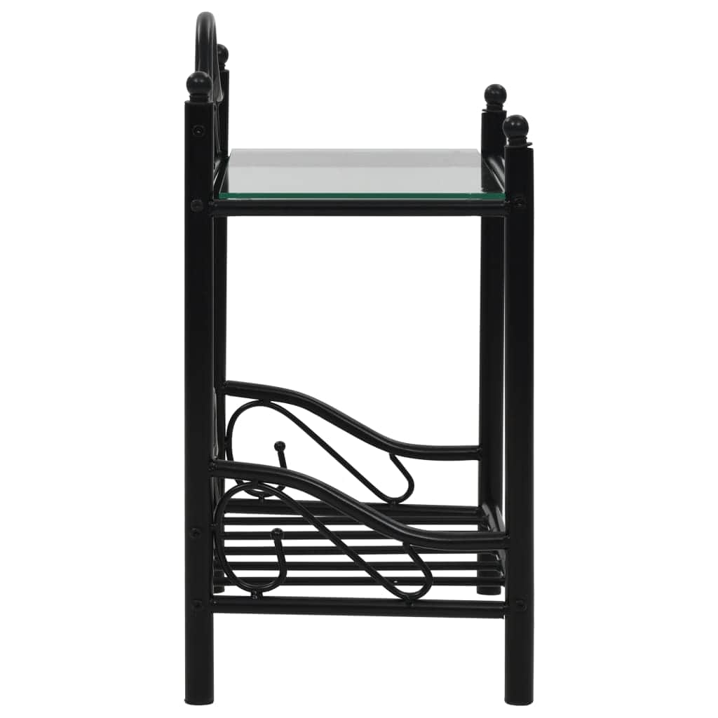 Bedside Tables 2 pcs Steel and Tempered Glass  Black