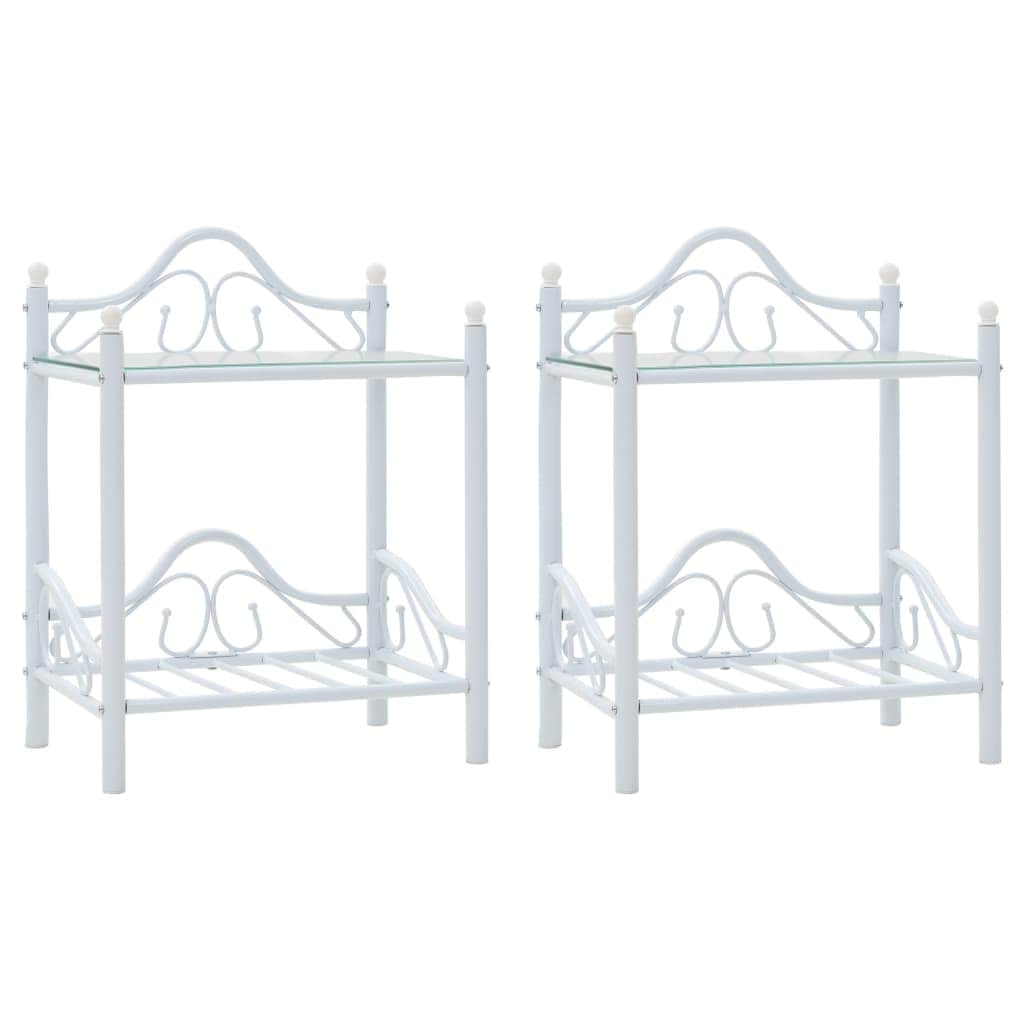 Bedside Tables 2 pcs Steel and Tempered Glass  White