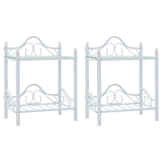 Bedside Tables 2 pcs Steel and Tempered Glass  White