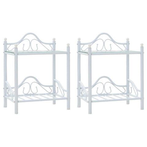 Bedside Tables 2 pcs Steel and Tempered Glass  White