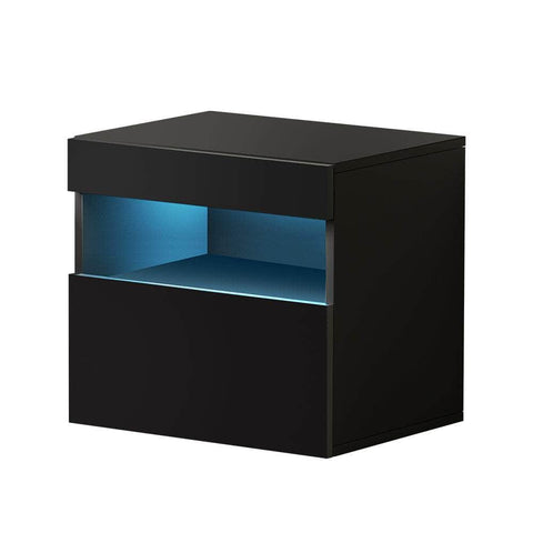 Bedside Tables Drawers Side Table Rgb Led High Gloss Nightstand Black