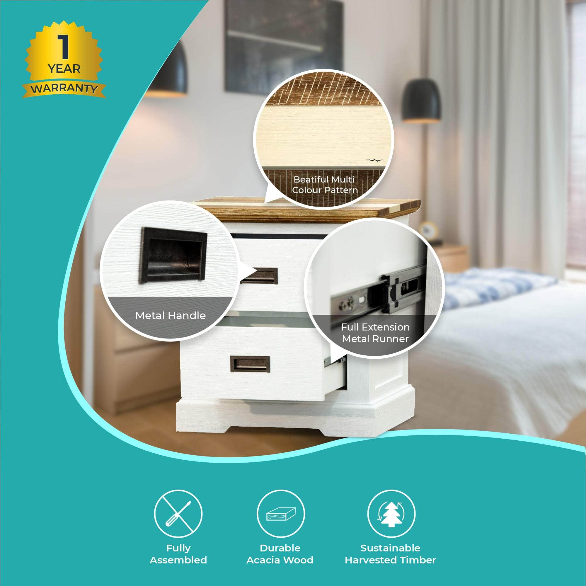 Bedside Tables Drawers Storage Cabinet Shelf Side End Table - Multicolor