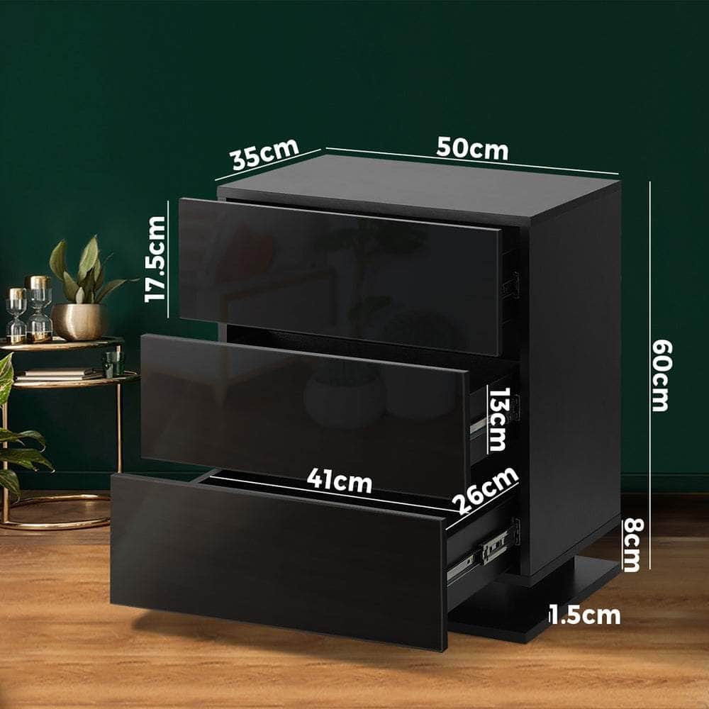 Bedside Tables Set of 2 LED Nightstand 3 Drawers