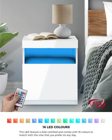 Bedside Tables Set of 2 LED Nightstand White