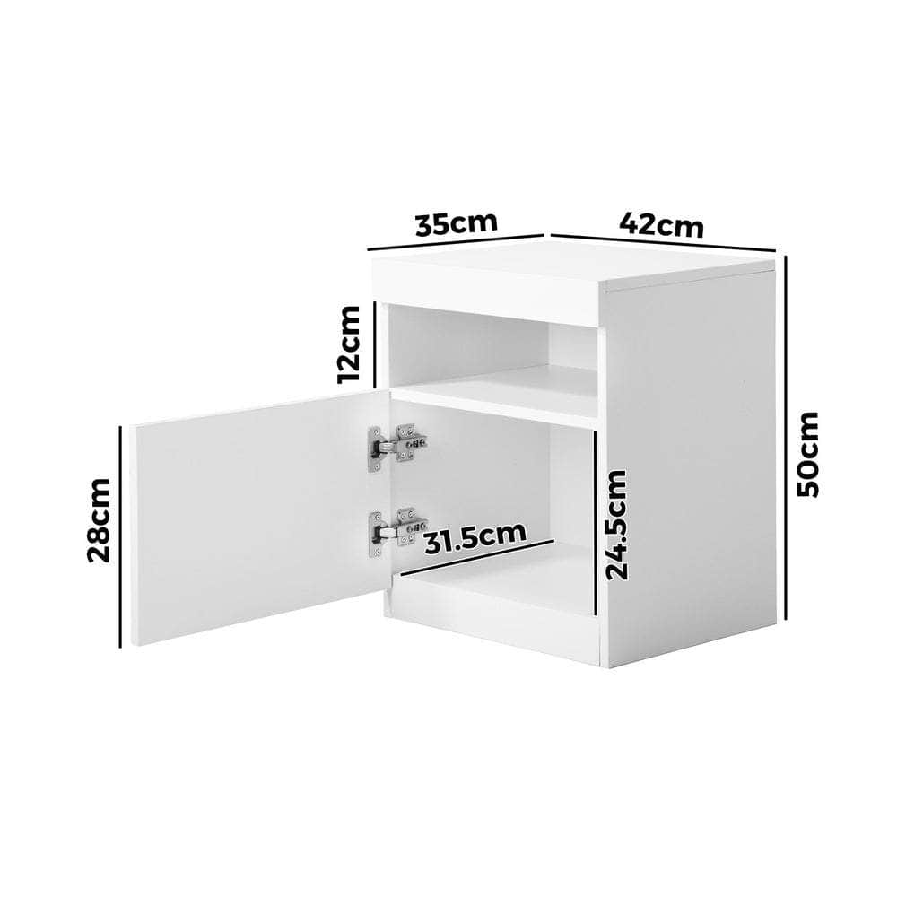 Bedside Tables Set of 2 LED Nightstand White