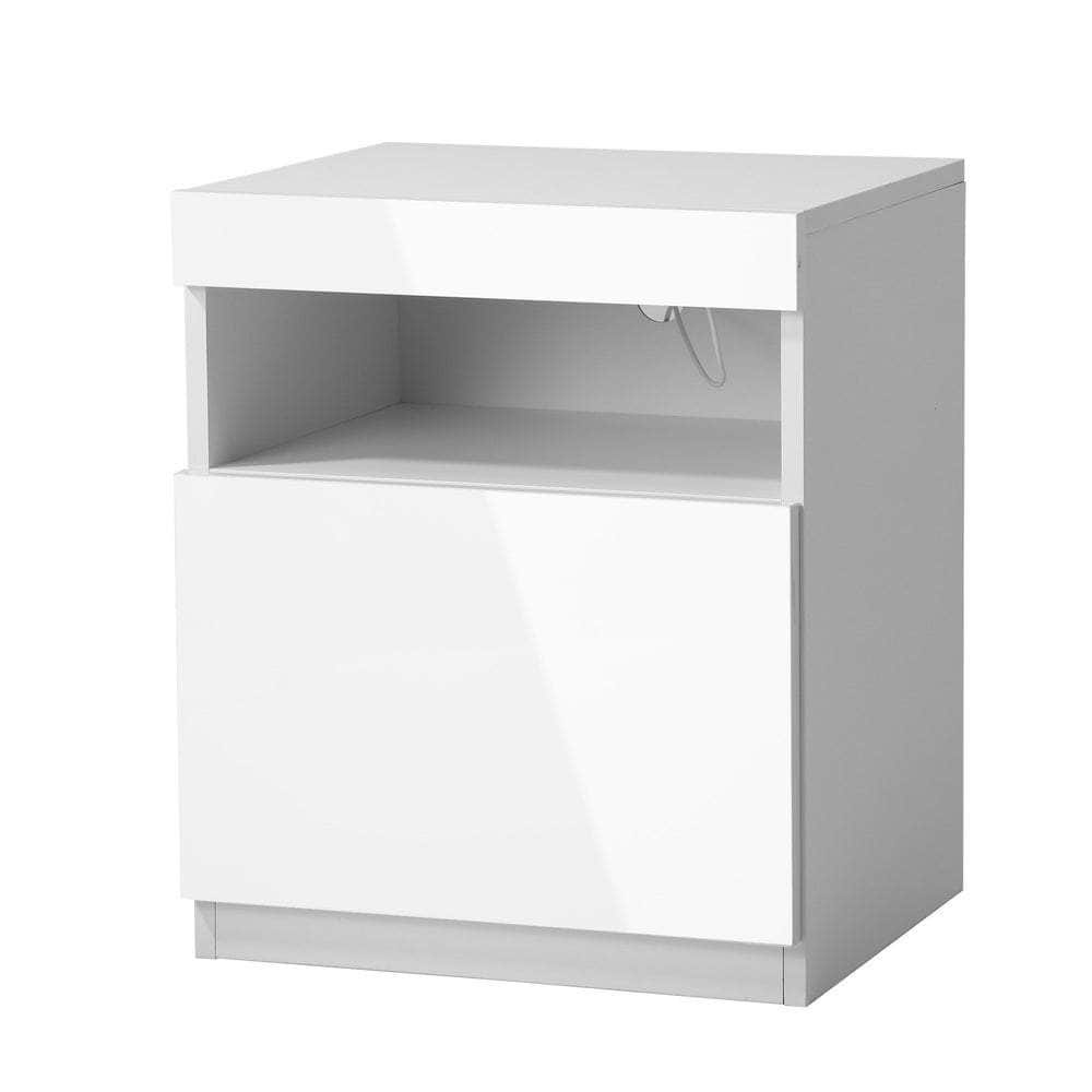 Bedside Tables Set of 2 LED Nightstand White