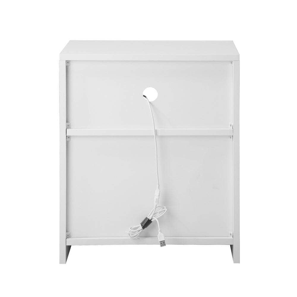 Bedside Tables Set of 2 LED Nightstand White
