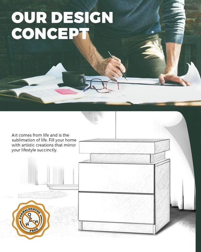 Bedside Tables Set of 2 LED White/Black