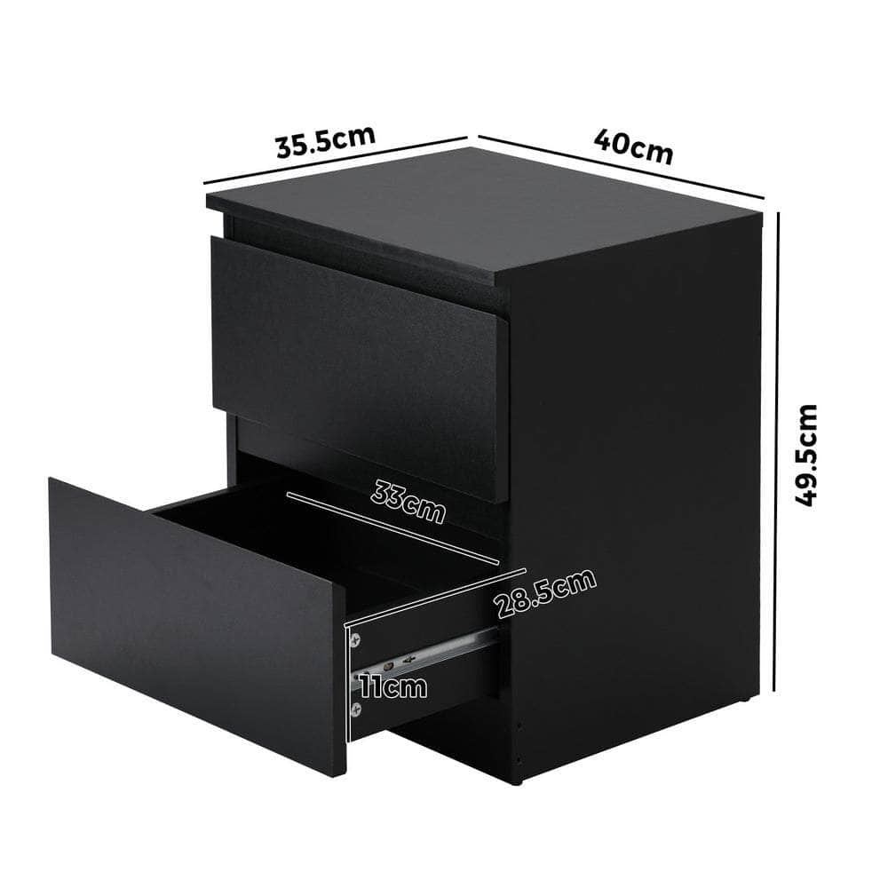 Bedside Tables Set of 2 Nightstand Black/Wood/White