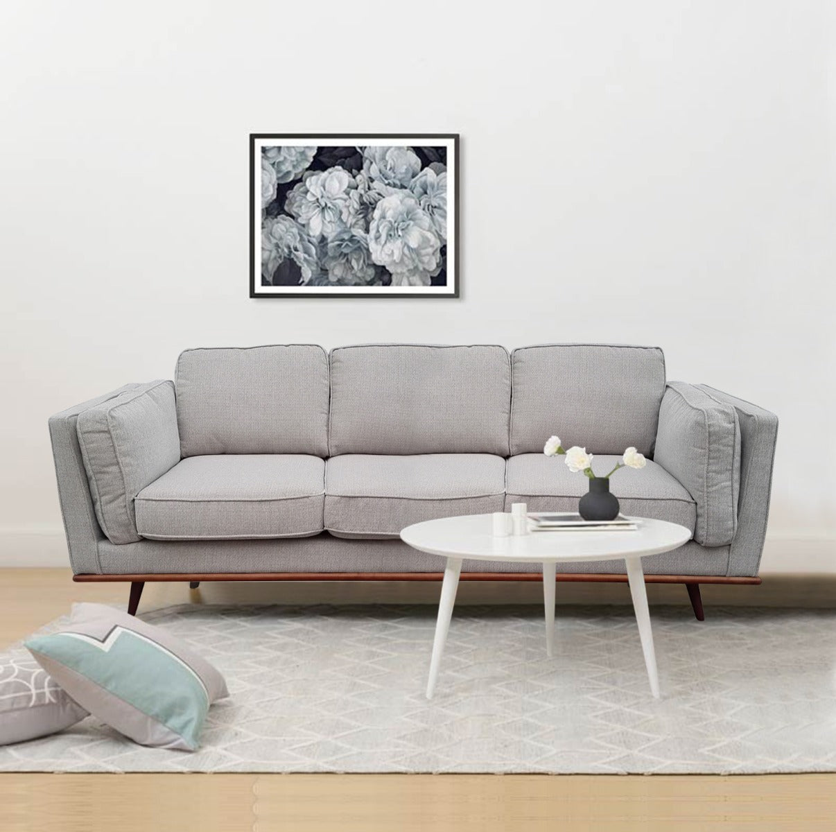 Beige Fabric 3-Seater Modern Lounge Sofa
