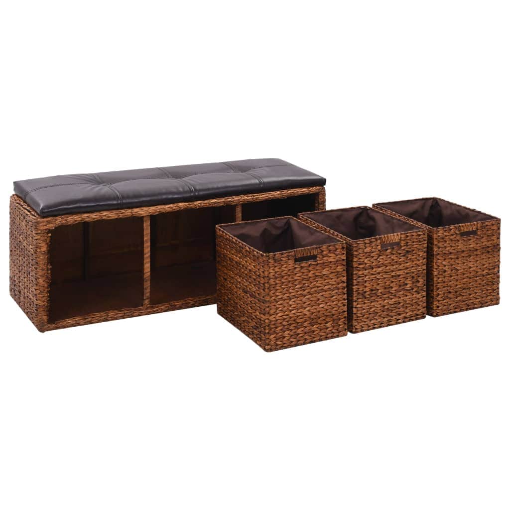 Bench with 3 Baskets Seagrass Brown