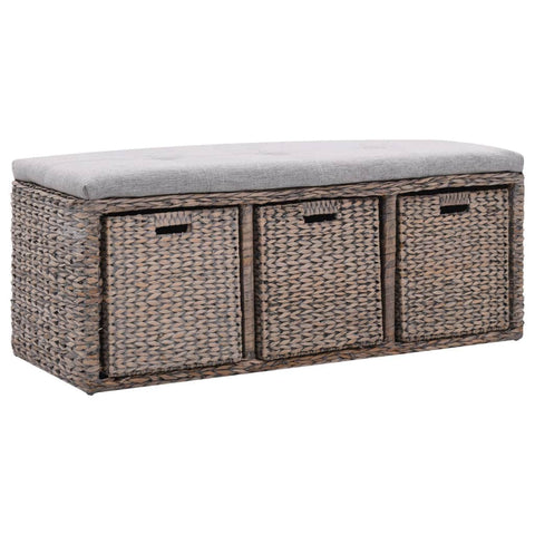 Bench with 3 Baskets Seagrass Grey