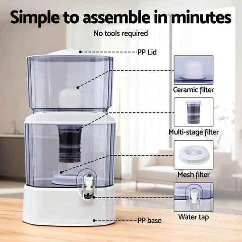 Benchtop Water Filter 24L Gravity Multi-Stage Bpa-Free Home Camping
